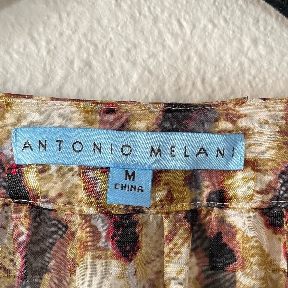 Elegant Antonio Melani Blouse Women’s Medium Multicolored Sheer Tie Front Classy - Picture 2 of 16